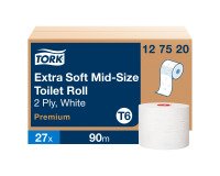 Papier toilette double épaisseur Tork Mid-size T6 Premium - 27 rouleux de 90 m