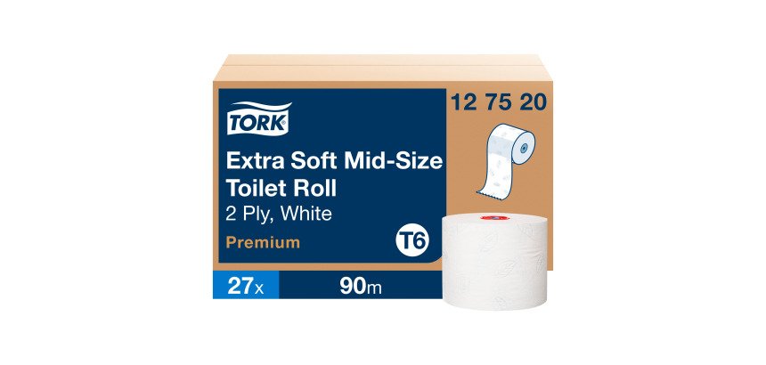 Papier toilette double épaisseur Tork Mid-size T6 Premium - 27 rouleux de 90 m