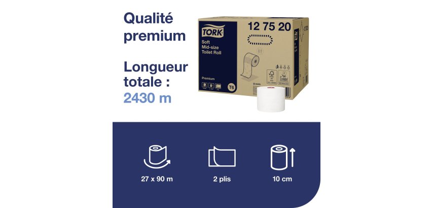 Toilettenpapier doppellagig Tork Mid-size T6 Premium - 27 Rollen à 90 m