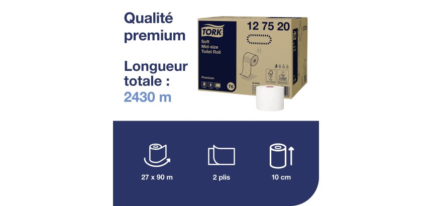 Toilettenpapier doppellagig Tork Mid-size T6 Premium - 27 Rollen à 90 m