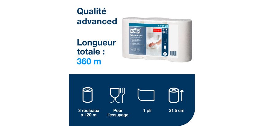Mini bobine d'esuyage à dévidage central Tork M1 - Longueur 120 m - Lot de 3