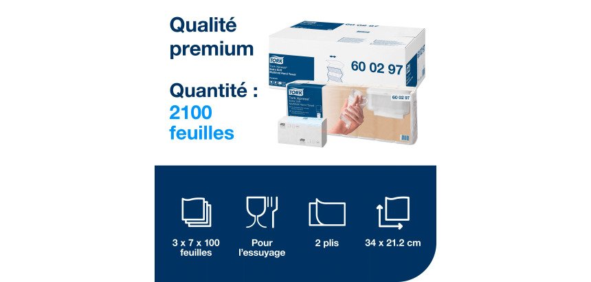 Essuie-mains pliage enchevêtré Tork Xpress H2 Premium - Carton de 2100
