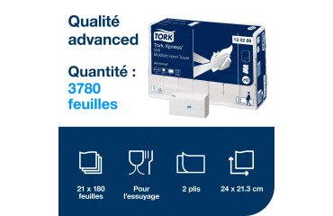 Essuie-mains pliage enchevêtré Tork Advanced H2 - Colis de 3780