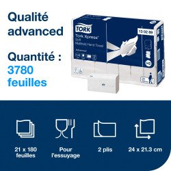 Essuie-mains pliage enchevêtré Tork Advanced H2 - Colis de 3780