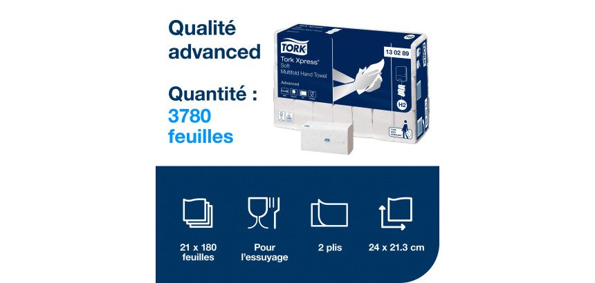 Essuie-mains pliage enchevêtré Tork Advanced H2 - Colis de 3780