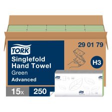 Essuie-mains pliage en V Tork H3 Advanced vert - Carton de 3750