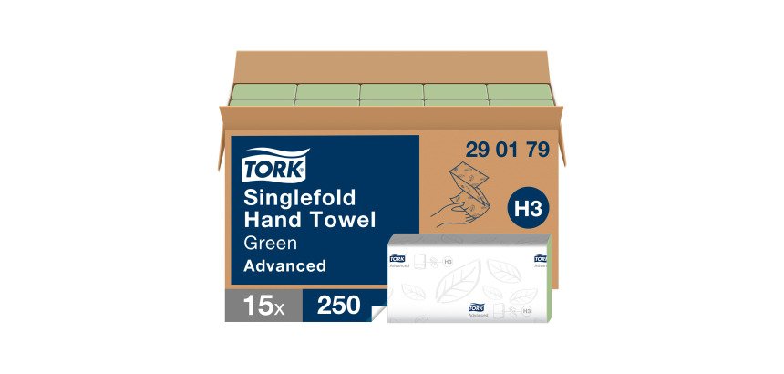 Essuie-mains pliage en V Tork H3 Advanced vert - Carton de 3750