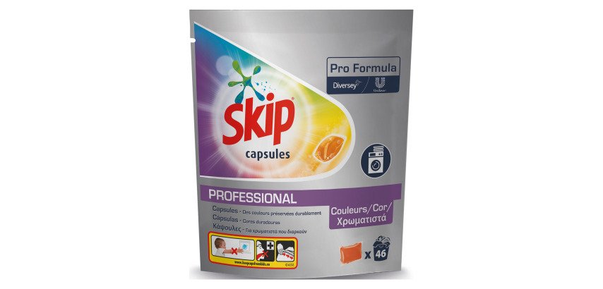 Lessive Skip professional capsules textiles couleurs - Sachet de 46 capsules