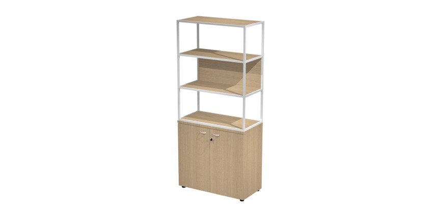 Libreria in metallo Blade  l 90 x p 46 sovrapposto ad armadio basso l 90 x p 46