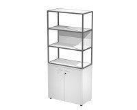 Blade metal bookcase l 90 x d 46 placed above a low cabinet