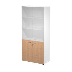 Tall wardrobe with low melamine doors and medium glass doors in the upper part Blade l 90 x d 45.8 x h 200 cm