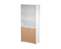 Tall wardrobe with low melamine doors and medium glass doors in the upper part Blade l 90 x d 45.8 x h 200 cm