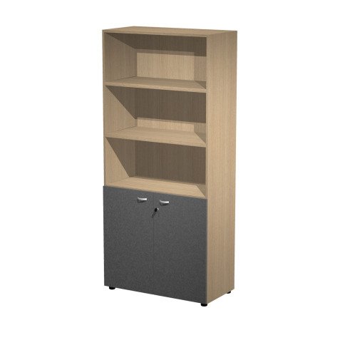 Armadio alto con ante basse battenti in melaminico con serratura L 90 x P 45,8 x 200 h cm parte superiore a giorno, inferiore con ante antracite