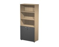 Armadio alto rovere con ante basse battenti in melaminico con serratura L 90 x P 45,8 x 200 h cm parte superiore a giorno, inferiore con ante antracite