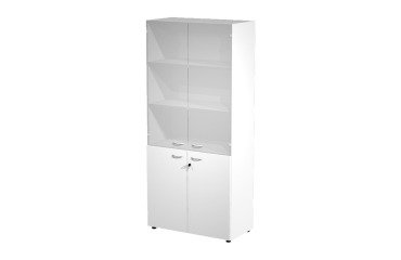 Tall wardrobe with low melamine doors and medium glass doors in the upper part Blade l 90 x d 45.8 x h 200 cm