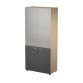 Armadio alto con ante basse battenti in melaminico antracite con serratura L 90 x P 45,8 x h 200 cm, parte superiore con ante medie in vetro, inferiore con ante in melaminico colore antracite.