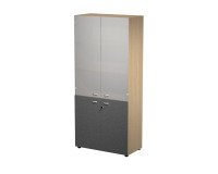 Tall wardrobe with low melamine doors and medium glass doors in the upper part Blade l 90 x d 45.8 x h 200 cm