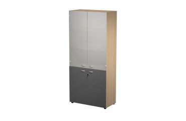 Tall wardrobe with low melamine doors and medium glass doors in the upper part Blade l 90 x d 45.8 x h 200 cm