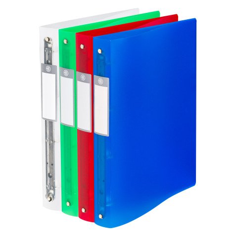 Classeur 4 anneaux plastifié Bruneau A4 - Dos 4 cm couleurs assorties translucides