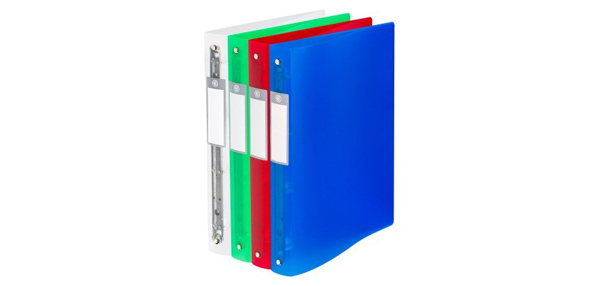 Classeur 4 anneaux plastifié Bruneau A4 - Dos 4 cm couleurs assorties translucides