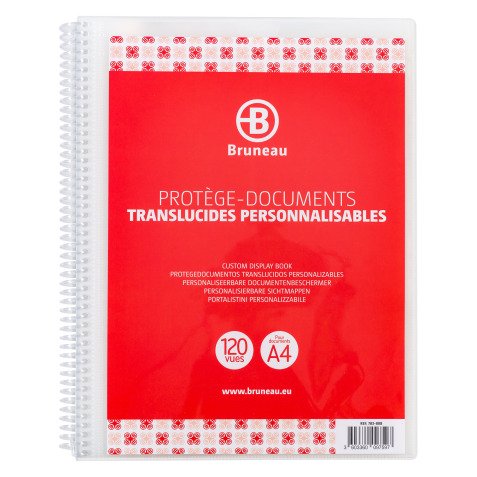 Protège-documents à spirales BRUNEAU polypropylène translucide personnalisable A4 60 pochettes - 120 vues