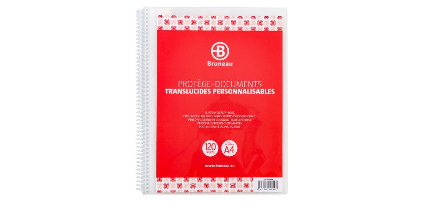 Protège-documents à spirales BRUNEAU polypropylène translucide personnalisable A4 60 pochettes - 120 vues