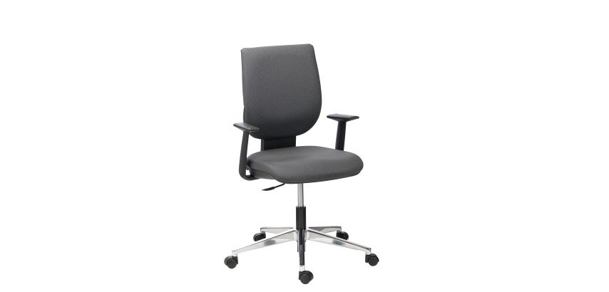 Chaise de bureau WEBSTAR 2 simili cuir anthracite - dossier bas avec accoudoirs fixes - mécanisme Contact permanent - pieds aluminium