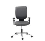 Chaise de bureau WEBSTAR 2 simili cuir anthracite - dossier bas avec accoudoirs réglables 1D - mécanisme Contact permanent - pieds aluminium