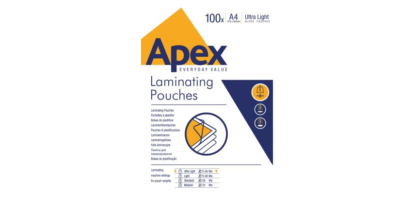 A4 Laminating Pouches - 2 x 75 µ - Glossy - Box of 100