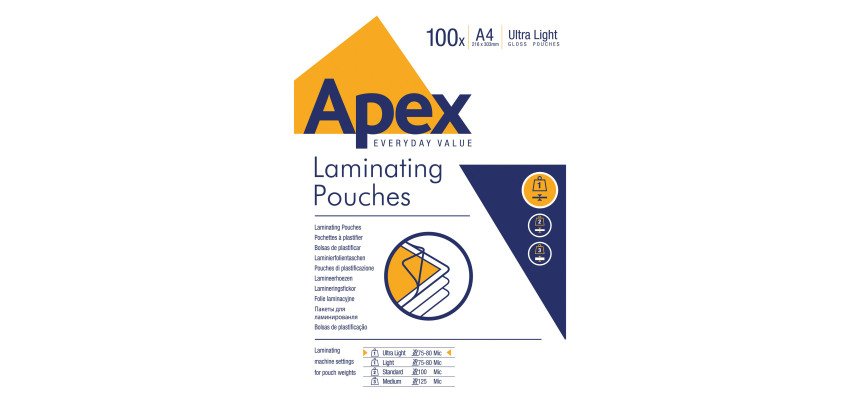 Pochettes de plastification Ultra Light, A4 2 x 75 µ brillantes - Boîte de 100