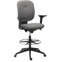 Chaise de bureau Alaia tissu anthracite - dossier bas avec accoudoirs 1D - mécanisme Synchrone - pieds noir