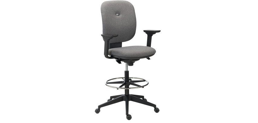 Chaise de bureau Alia tissu anthracite - dossier bas - avec ou sans accoudoirs - mécanisme Synchrone - pieds noir - repose pieds