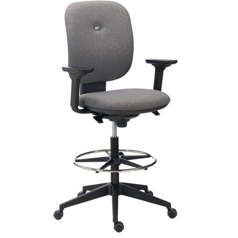 Chaise de bureau Alia tissu anthracite - dossier bas avec accoudoirs 3D - mécanisme Synchrone - pieds noir