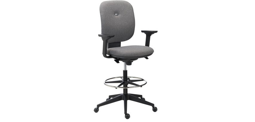 Chaise de bureau Alia tissu anthracite - dossier bas - avec ou sans accoudoirs - mécanisme Synchrone - pieds noir - repose pieds
