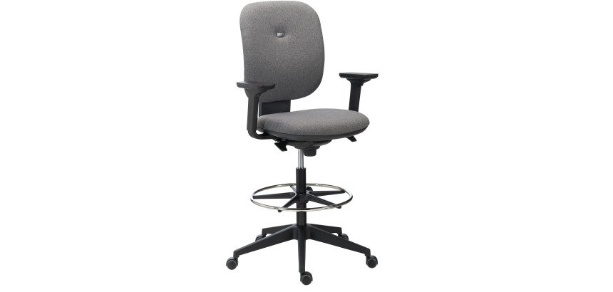 Chaise de bureau Alia tissu anthracite - dossier bas - avec ou sans accoudoirs - mécanisme Synchrone - pieds noir - repose pieds