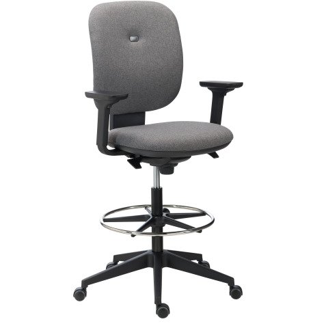 Chaise de bureau Alaia tissu anthracite - dossier bas avec accoudoirs 3D - mécanisme Synchrone - pieds noir