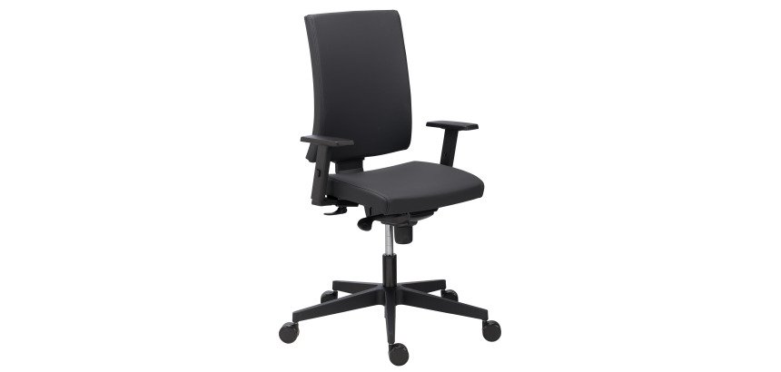 Chaise de bureau Navigo simili cuir noir - dossier haut avec accoudoirs réglables 3D - mécanisme Synchrone - pieds noir