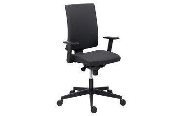 Office chair Difesa black leather look - high back with adjustable 1D armrests - synchronous mechanism - black base
