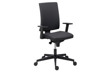 Chaise de bureau Difesa simili cuir noir - dossier haut avec accoudoirs réglables 1D - mécanisme Synchrone - pieds noir