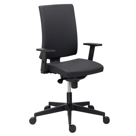 Chaise de bureau Difesa simili cuir noir - dossier haut avec accoudoirs réglables 1D - mécanisme Synchrone - pieds noir