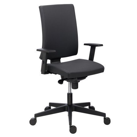 Chaise de bureau Navigo simili cuir noir - dossier haut avec accoudoirs réglables 1D - mécanisme Synchrone - pieds noir