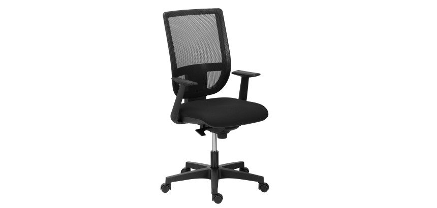 Chaise de bureau NAO tissu non feu et maille, dossier réglable en hauteur, avec ou sans accoudoirs, mécanisme synchrone, pieds noirs