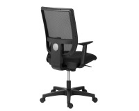 Chaise de bureau Nao tissu noir non feu et maille, accoudoirs fixes, mécanisme synchrone, pieds noirs