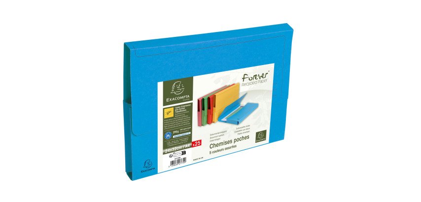 Chemise pochette Forever à soufflet carte Exacompta 24 x 32 cm couleurs assorties - Paquet de 25