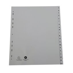 Register A4+ aus grauem Recycling-PP 120µ, mit bedruckten Taben A-Z, 20 Positionen - Grau