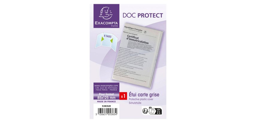 Etui de protection pour carte grise 3 volets PVC lisse 20/100e - Cristal