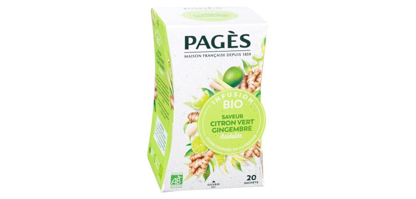 Infusion citron vert gingembre Bio Pagès - Boîte de 20 sachets