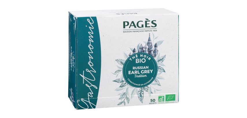 Schwarzer Tee Russian Earl Grey Bio Pagès - Box mit 50 Beuteln