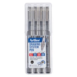 Fineliner Artline - etui met 0.2-0.4-0.6-0.8mm zwart