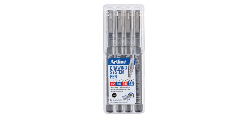 Fineliner Artline - Etui mit 0,2-0,4-0,6-0,8mm Schwarz